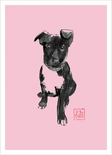 black doggie - dog, sumie, japan - Artprint