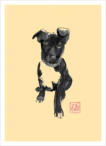black doggie - dog, sumie, japan - Artprint