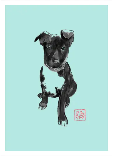 black doggie - dog, sumie, japan - Artprint