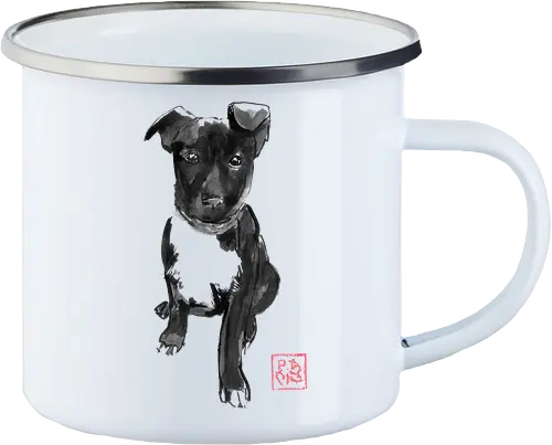 black doggie - dog, sumie, japan - Enamel Mug