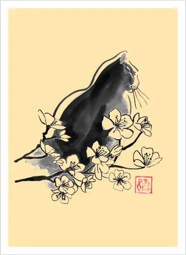 profil sakura cat - cat, sumie, japan - Artprint