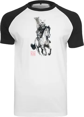 riding samurai flag - samurai, sumie, japan, horse - Raglan T-Shirt