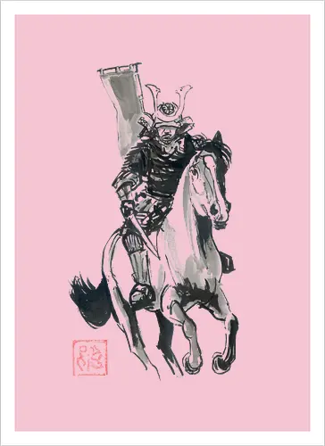riding samurai flag - samurai, sumie, japan, horse - Artprint