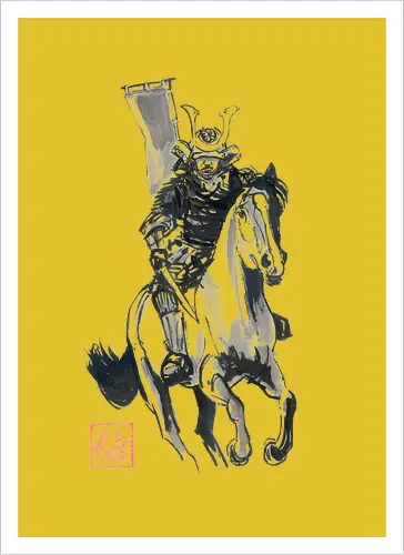 riding samurai flag - samurai, sumie, japan, horse - Artprint