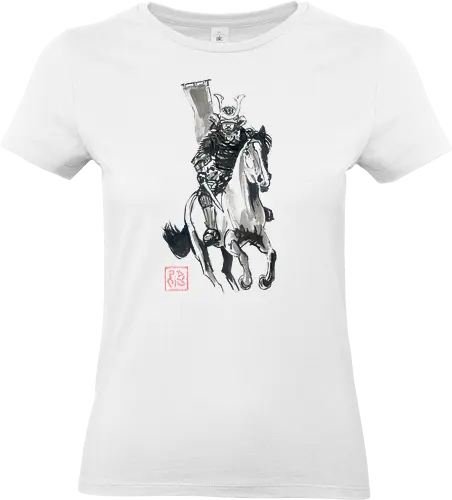 riding samurai flag - samurai, sumie, japan, horse - Standard T-Shirt (Women)