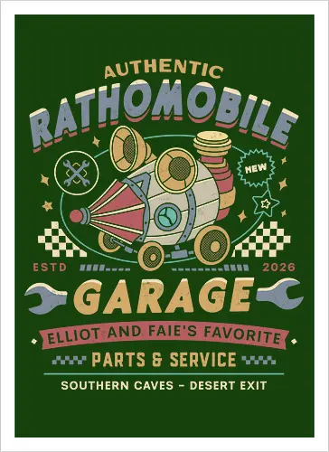 Rathomobile Garage Grunge - the adventures of elliot, rathomobile, elliot, faie, calotesia, video game, gaming, gamer, jrpg, fantasy, adventure, garage - Artprint
