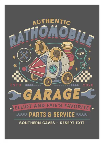 Rathomobile Garage Grunge - the adventures of elliot, rathomobile, elliot, faie, calotesia, video game, gaming, gamer, jrpg, fantasy, adventure, garage - Artprint