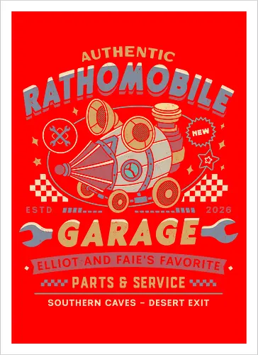 Rathomobile Garage Grunge - the adventures of elliot, rathomobile, elliot, faie, calotesia, video game, gaming, gamer, jrpg, fantasy, adventure, garage - Artprint