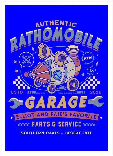 Rathomobile Garage Grunge - the adventures of elliot, rathomobile, elliot, faie, calotesia, video game, gaming, gamer, jrpg, fantasy, adventure, garage - Artprint