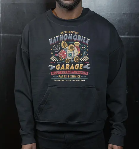 Rathomobile Garage Grunge - the adventures of elliot, rathomobile, elliot, faie, calotesia, video game, gaming, gamer, jrpg, fantasy, adventure, garage - Cropped Sweatshirt