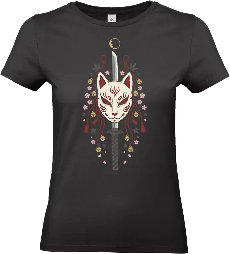 Kitsune's Edge: The Spirit Blade - Kitsune mask shirt, Japanese folklore apparel, katana sword graphic tee, sakura cherry blossom clothing, aesthetic anime streetwear, Yokai spirit fashion, samurai sword design, neo traditional Japanese art, anime swordsman merch, fox demon mask tee - Standard T-Shirt (Women)