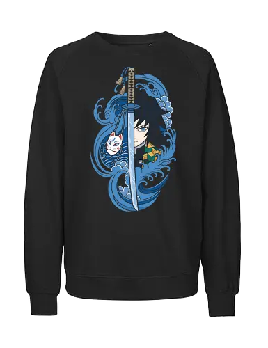 Dead Calm: The Water Hashira - Demon Slayer shirt, Giyu Tomioka merch, Water Hashira graphic tee, anime swordsman apparel, Japanese wave aesthetic clothing, Kitsune mask design, shonen anime streetwear, dark fantasy manga shirt, Kimetsu no Yaiba fashion, cool blue anime tee - Fairtrade Sweatshirt