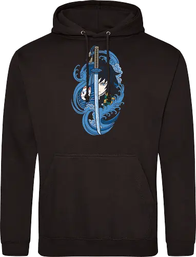 Dead Calm: The Water Hashira - Demon Slayer shirt, Giyu Tomioka merch, Water Hashira graphic tee, anime swordsman apparel, Japanese wave aesthetic clothing, Kitsune mask design, shonen anime streetwear, dark fantasy manga shirt, Kimetsu no Yaiba fashion, cool blue anime tee - Standard Hoodie
