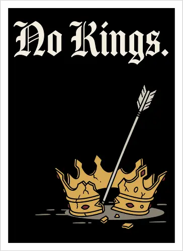 No Kings: The Shattered Crown - broken crown shirt, no kings graphic tee, anti monarchy apparel, rebellion streetwear, dark fantasy clothing, medieval RPG merch, shattered crown design, gothic font aesthetic, edgy minimalist fashion, revolution graphic shirt - Artprint
