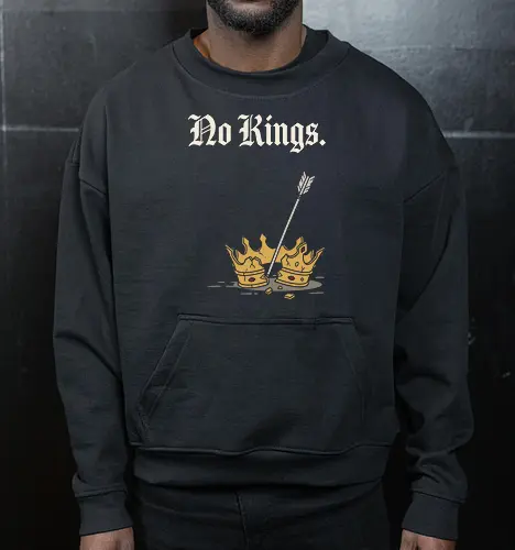 No Kings: The Shattered Crown - broken crown shirt, no kings graphic tee, anti monarchy apparel, rebellion streetwear, dark fantasy clothing, medieval RPG merch, shattered crown design, gothic font aesthetic, edgy minimalist fashion, revolution graphic shirt - Cropped Sweatshirt