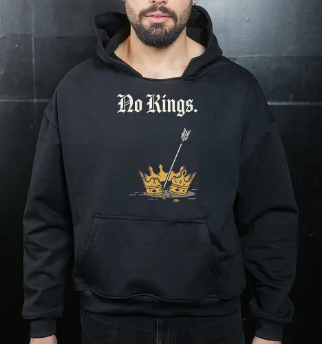 No Kings: The Shattered Crown - broken crown shirt, no kings graphic tee, anti monarchy apparel, rebellion streetwear, dark fantasy clothing, medieval RPG merch, shattered crown design, gothic font aesthetic, edgy minimalist fashion, revolution graphic shirt - Cropped Hoodie