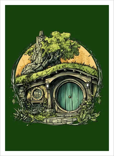 The Shire - lotr, hobbit, middle earth, bilbo, frodo baggins, Pen and Paper, green door, Wizard, fantasy novel, ttrpg gift, one ring, dark lord, sauron - Artprint