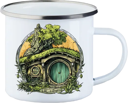 The Shire - lotr, hobbit, middle earth, bilbo, frodo baggins, Pen and Paper, green door, Wizard, fantasy novel, ttrpg gift, one ring, dark lord, sauron - Enamel Mug