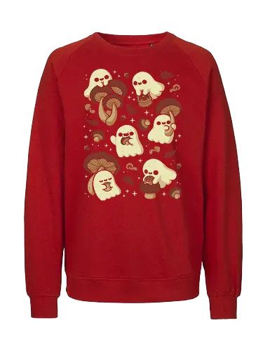 Cute Ghosts with Autumn Mushrooms - cute ghost, mushroom, autumn, fall, fungi, kawaii ghost, cozy, autumn leaves, spooky, rain frog, october, pattern, seamless, xmorfina - Fairtrade Sweatshirt