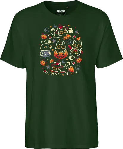 Halloween Kitten Party - black cats, halloween, spooky cute, kitten, magical, witchy, witchcraft, pumpkin, skulls, spooky season, ghost, autumn vibes, kawaii, cat lover, vampire - Fairtrade T-Shirt