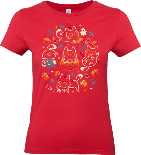 Halloween Kitten Party - black cats, halloween, spooky cute, kitten, magical, witchy, witchcraft, pumpkin, skulls, spooky season, ghost, autumn vibes, kawaii, cat lover, vampire - Standard T-Shirt (Women)
