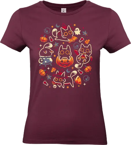 Halloween Kitten Party - black cats, halloween, spooky cute, kitten, magical, witchy, witchcraft, pumpkin, skulls, spooky season, ghost, autumn vibes, kawaii, cat lover, vampire - Standard T-Shirt (Women)