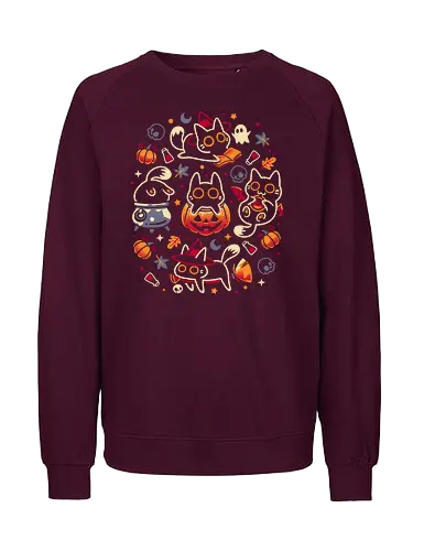 Halloween Kitten Party - black cats, halloween, spooky cute, kitten, magical, witchy, witchcraft, pumpkin, skulls, spooky season, ghost, autumn vibes, kawaii, cat lover, vampire - Fairtrade Sweatshirt