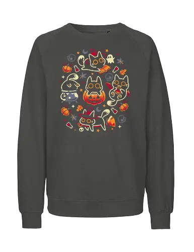Halloween Kitten Party - black cats, halloween, spooky cute, kitten, magical, witchy, witchcraft, pumpkin, skulls, spooky season, ghost, autumn vibes, kawaii, cat lover, vampire - Fairtrade Sweatshirt