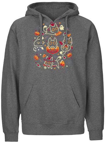 Halloween Kitten Party - black cats, halloween, spooky cute, kitten, magical, witchy, witchcraft, pumpkin, skulls, spooky season, ghost, autumn vibes, kawaii, cat lover, vampire - Fairtrade Hoodie