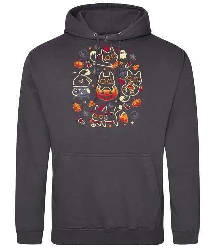 Halloween Kitten Party - black cats, halloween, spooky cute, kitten, magical, witchy, witchcraft, pumpkin, skulls, spooky season, ghost, autumn vibes, kawaii, cat lover, vampire - Standard Hoodie
