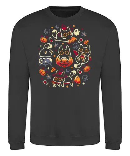 Halloween Kitten Party - black cats, halloween, spooky cute, kitten, magical, witchy, witchcraft, pumpkin, skulls, spooky season, ghost, autumn vibes, kawaii, cat lover, vampire - Sweatshirt