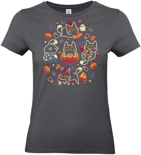 Halloween Kitten Party - black cats, halloween, spooky cute, kitten, magical, witchy, witchcraft, pumpkin, skulls, spooky season, ghost, autumn vibes, kawaii, cat lover, vampire - Standard T-Shirt (Women)