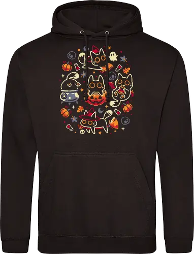 Halloween Kitten Party - black cats, halloween, spooky cute, kitten, magical, witchy, witchcraft, pumpkin, skulls, spooky season, ghost, autumn vibes, kawaii, cat lover, vampire - Standard Hoodie