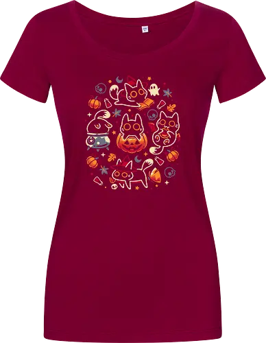 Halloween Kitten Party - black cats, halloween, spooky cute, kitten, magical, witchy, witchcraft, pumpkin, skulls, spooky season, ghost, autumn vibes, kawaii, cat lover, vampire - Women T-Shirt