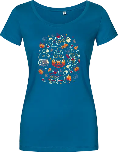 Halloween Kitten Party - black cats, halloween, spooky cute, kitten, magical, witchy, witchcraft, pumpkin, skulls, spooky season, ghost, autumn vibes, kawaii, cat lover, vampire - Women T-Shirt