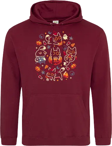 Halloween Kitten Party - black cats, halloween, spooky cute, kitten, magical, witchy, witchcraft, pumpkin, skulls, spooky season, ghost, autumn vibes, kawaii, cat lover, vampire - Standard Hoodie