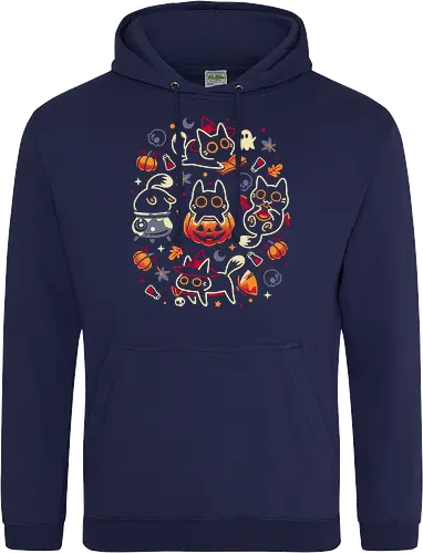 Halloween Kitten Party - black cats, halloween, spooky cute, kitten, magical, witchy, witchcraft, pumpkin, skulls, spooky season, ghost, autumn vibes, kawaii, cat lover, vampire - Standard Hoodie