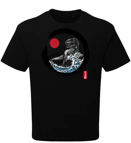 Enso R-Rex - japan, japanese art, sumi e, t- rex, great wave off kanagawa, animals, nature, dinosaurs, action movies, jurassic - Oversize T-Shirt