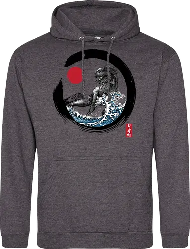 Enso R-Rex - japan, japanese art, sumi e, t- rex, great wave off kanagawa, animals, nature, dinosaurs, action movies, jurassic - Standard Hoodie