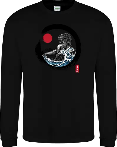 Enso R-Rex - japan, japanese art, sumi e, t- rex, great wave off kanagawa, animals, nature, dinosaurs, action movies, jurassic - Sweatshirt