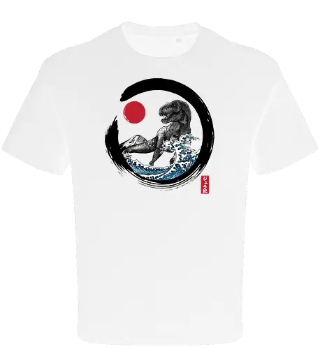 Enso R-Rex - japan, japanese art, sumi e, t- rex, great wave off kanagawa, animals, nature, dinosaurs, action movies, jurassic - Oversize T-Shirt