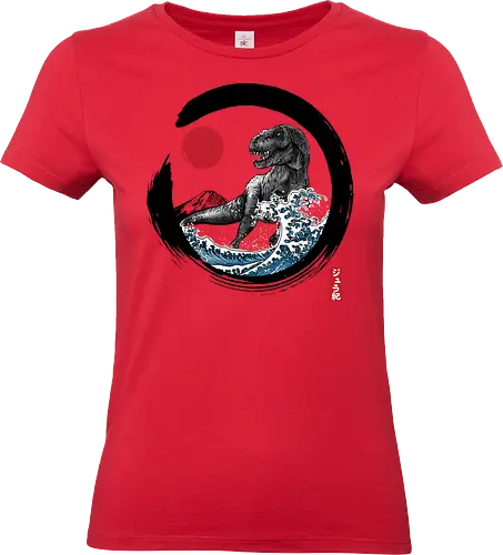Enso R-Rex - japan, japanese art, sumi e, t- rex, great wave off kanagawa, animals, nature, dinosaurs, action movies, jurassic - Standard T-Shirt (Women)