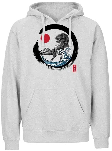 Enso R-Rex - japan, japanese art, sumi e, t- rex, great wave off kanagawa, animals, nature, dinosaurs, action movies, jurassic - Fairtrade Hoodie