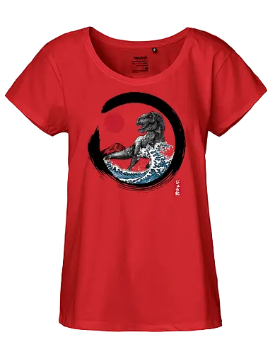 Enso R-Rex - japan, japanese art, sumi e, t- rex, great wave off kanagawa, animals, nature, dinosaurs, action movies, jurassic - Fairtrade Girl Shirt