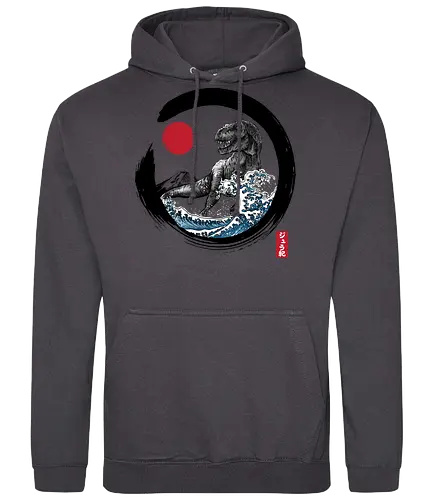 Enso R-Rex - japan, japanese art, sumi e, t- rex, great wave off kanagawa, animals, nature, dinosaurs, action movies, jurassic - Standard Hoodie