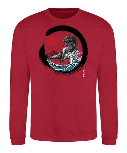 Enso R-Rex - japan, japanese art, sumi e, t- rex, great wave off kanagawa, animals, nature, dinosaurs, action movies, jurassic - Sweatshirt