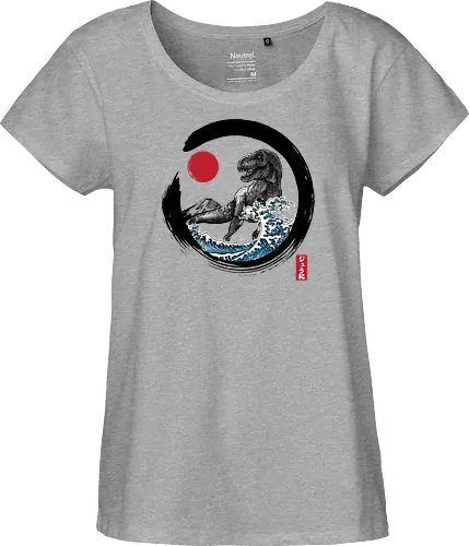 Enso R-Rex - japan, japanese art, sumi e, t- rex, great wave off kanagawa, animals, nature, dinosaurs, action movies, jurassic - Fairtrade Girl Shirt
