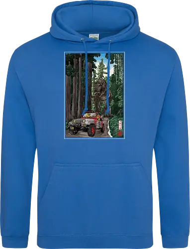 T- Rex chase woodblock - japan, japanese art, sumi e, t- rex, great wave off kanagawa, animals, nature, dinosaurs, action movies, jurassic - Standard Hoodie