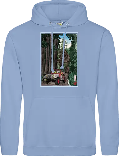 T- Rex chase woodblock - japan, japanese art, sumi e, t- rex, great wave off kanagawa, animals, nature, dinosaurs, action movies, jurassic - Standard Hoodie