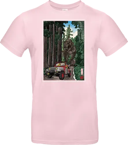 T- Rex chase woodblock - japan, japanese art, sumi e, t- rex, great wave off kanagawa, animals, nature, dinosaurs, action movies, jurassic - Standard T-Shirt